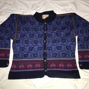 Women’s Dale Of Norway Wool Cardigan Sweater size L Blue Floral Green Pink